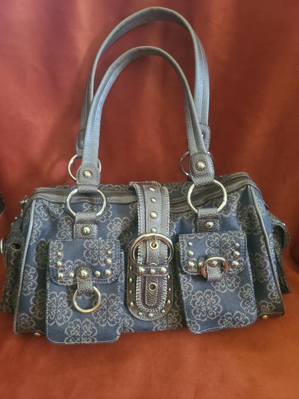 Kathy Van Zeeland Blue Patterned Studded Satchel